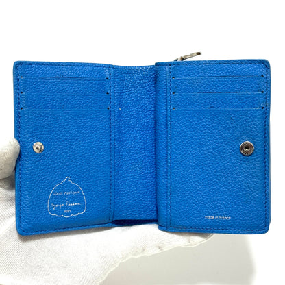 ルイヴィトン×草間彌生 モノグラムアンプラント ポルトフォイユクレア M82104 レザー コンパクトウォレット ブルー RFID反応有 E0410