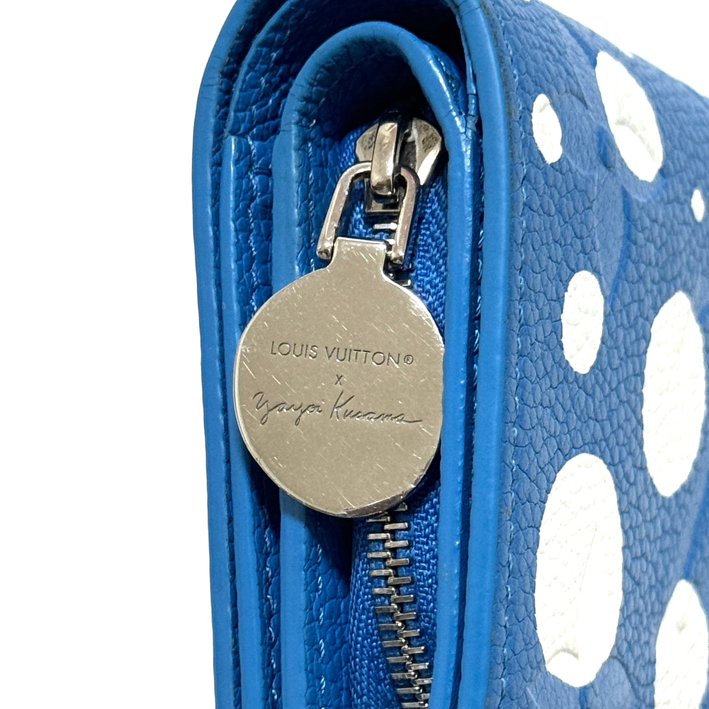 ルイヴィトン×草間彌生 モノグラムアンプラント ポルトフォイユクレア M82104 レザー コンパクトウォレット ブルー RFID反応有 E0410