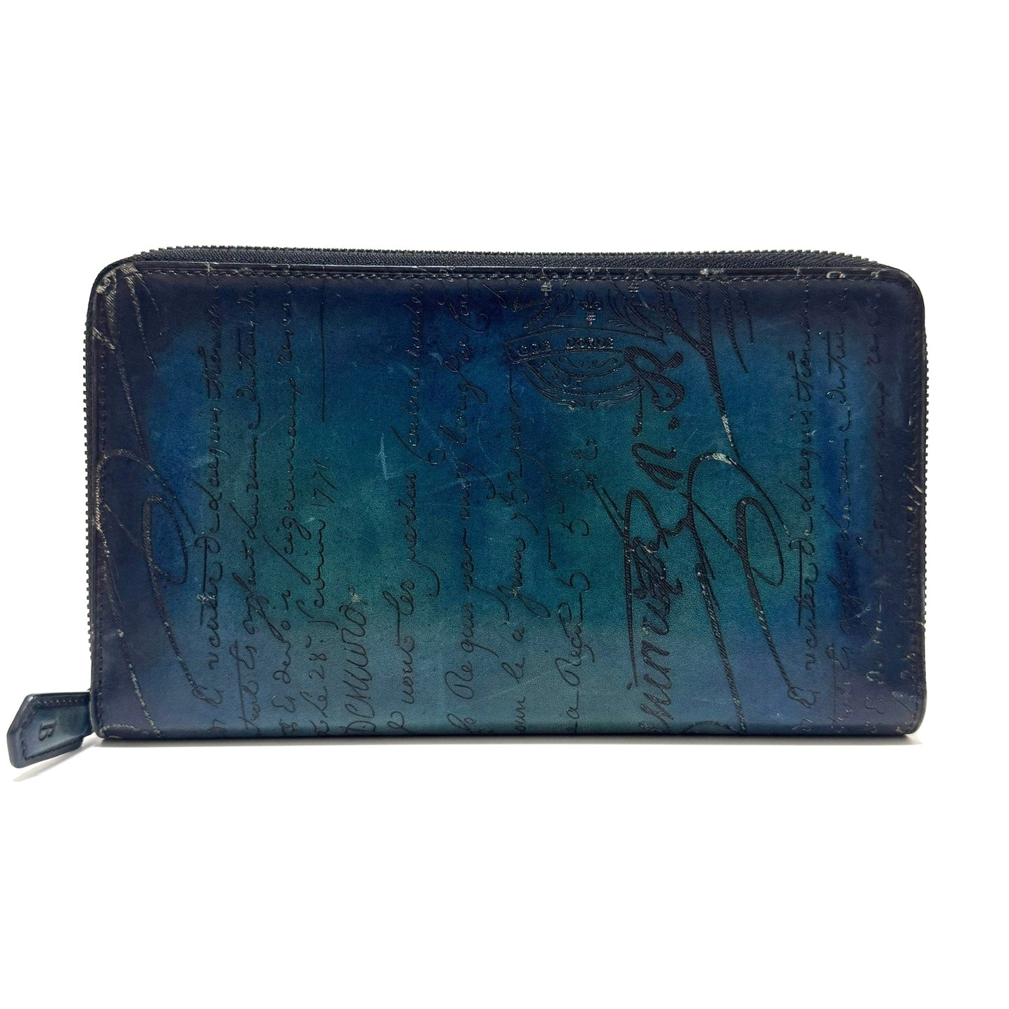 ベルルッティ カリグラフィ レザー ラウンドジップウォレット グラデーション ブルー E0422