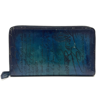 ベルルッティ カリグラフィ レザー ラウンドジップウォレット グラデーション ブルー E0422