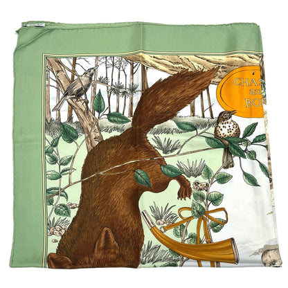 エルメス カレ90 森の狩猟 グリーン シルク スカーフ 大判 B3281