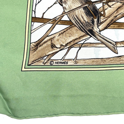 エルメス カレ90 森の狩猟 グリーン シルク スカーフ 大判 B3281