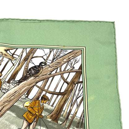 エルメス カレ90 森の狩猟 グリーン シルク スカーフ 大判 B3281