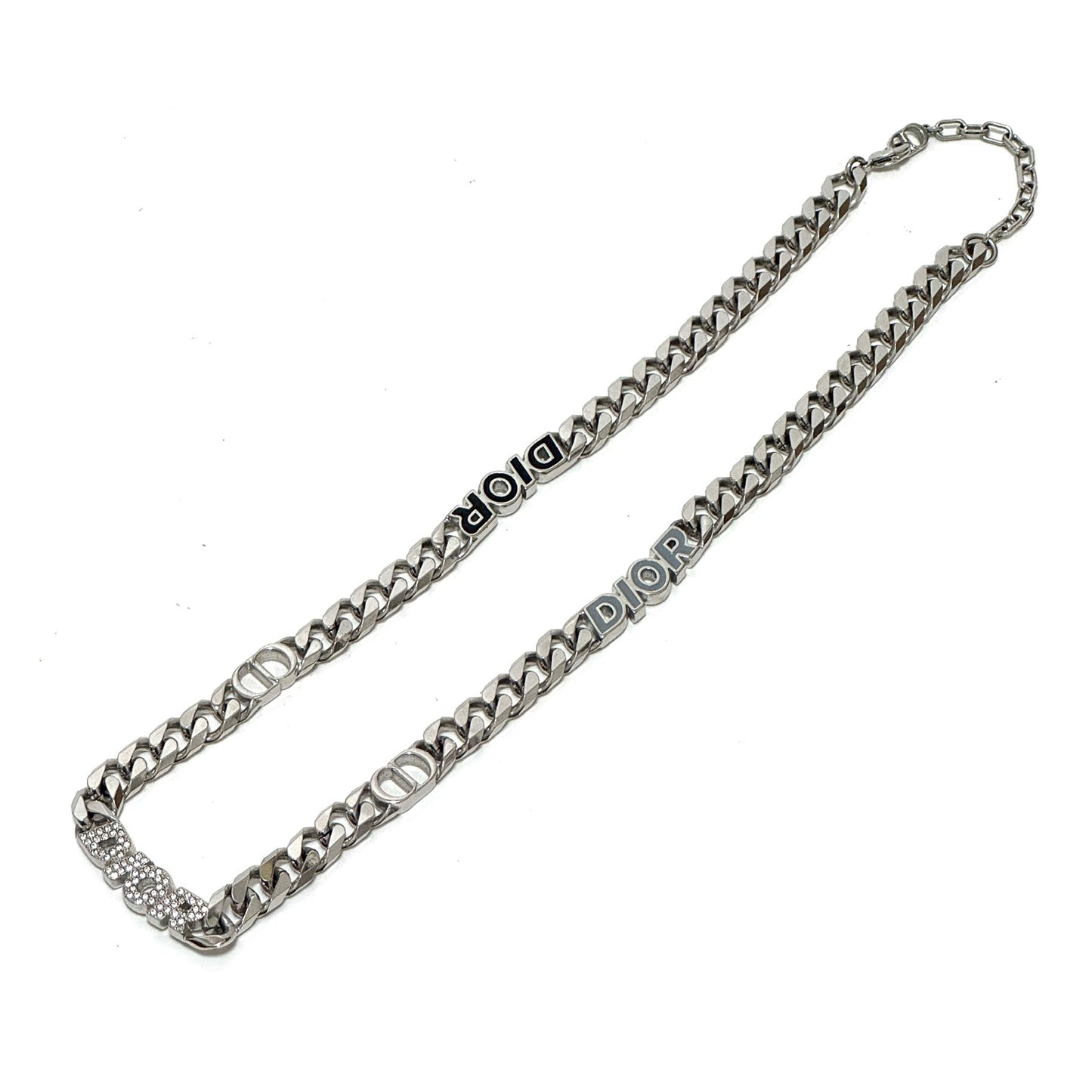 ディオール DIOR チェーンリンク ネックレス ラインストーン シルバー B3234