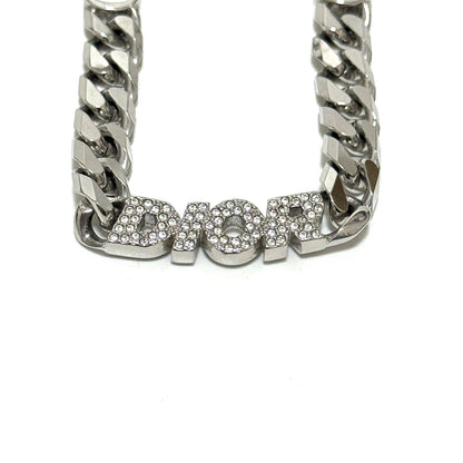 ディオール DIOR チェーンリンク ネックレス ラインストーン シルバー B3234