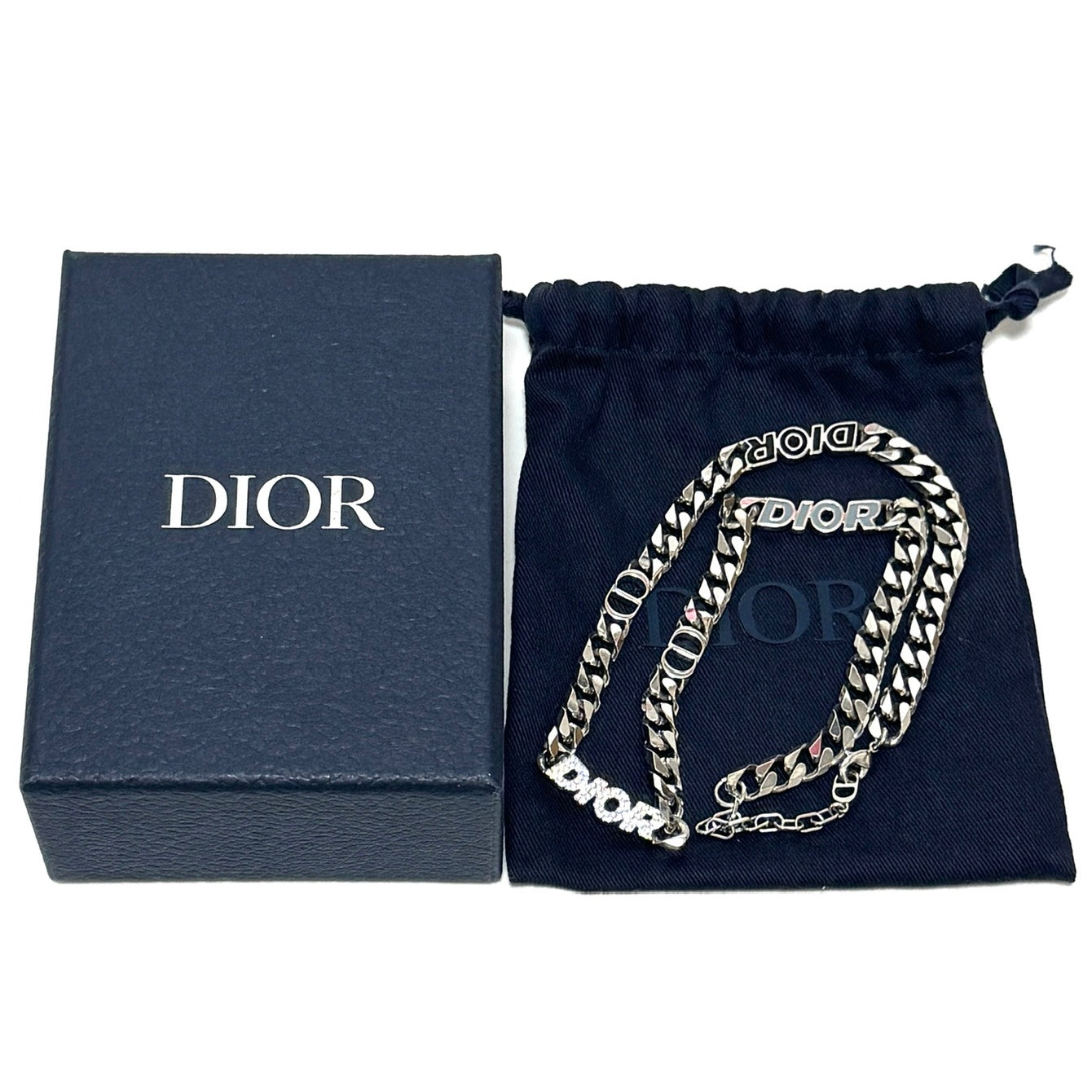 ディオール DIOR チェーンリンク ネックレス ラインストーン シルバー B3234