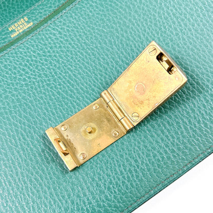 B1775 エルメス ポシェットジェット クラッチバッグ レザー グリーン カナデ クロシェット  鍵付き【買戻し対象】