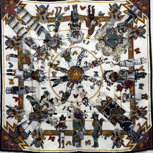 エルメス スカーフ カレ90 Kachinas カチナ 民族 ホピ族 シルク E1026