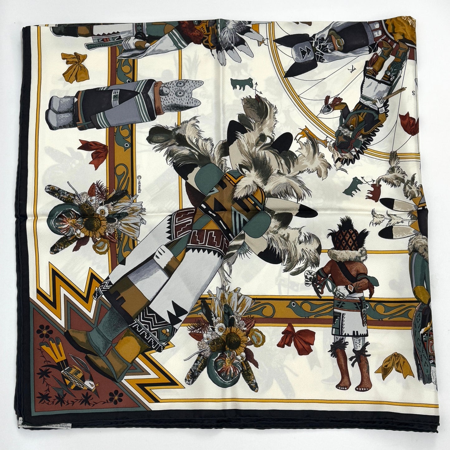 エルメス スカーフ カレ90 Kachinas カチナ 民族 ホピ族 シルク E1026