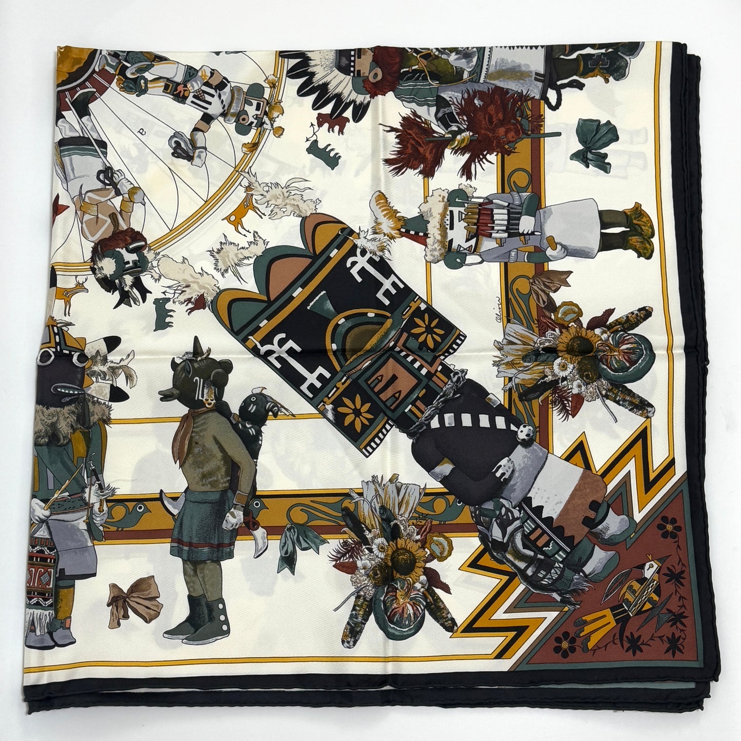 エルメス スカーフ カレ90 Kachinas カチナ 民族 ホピ族 シルク E1026