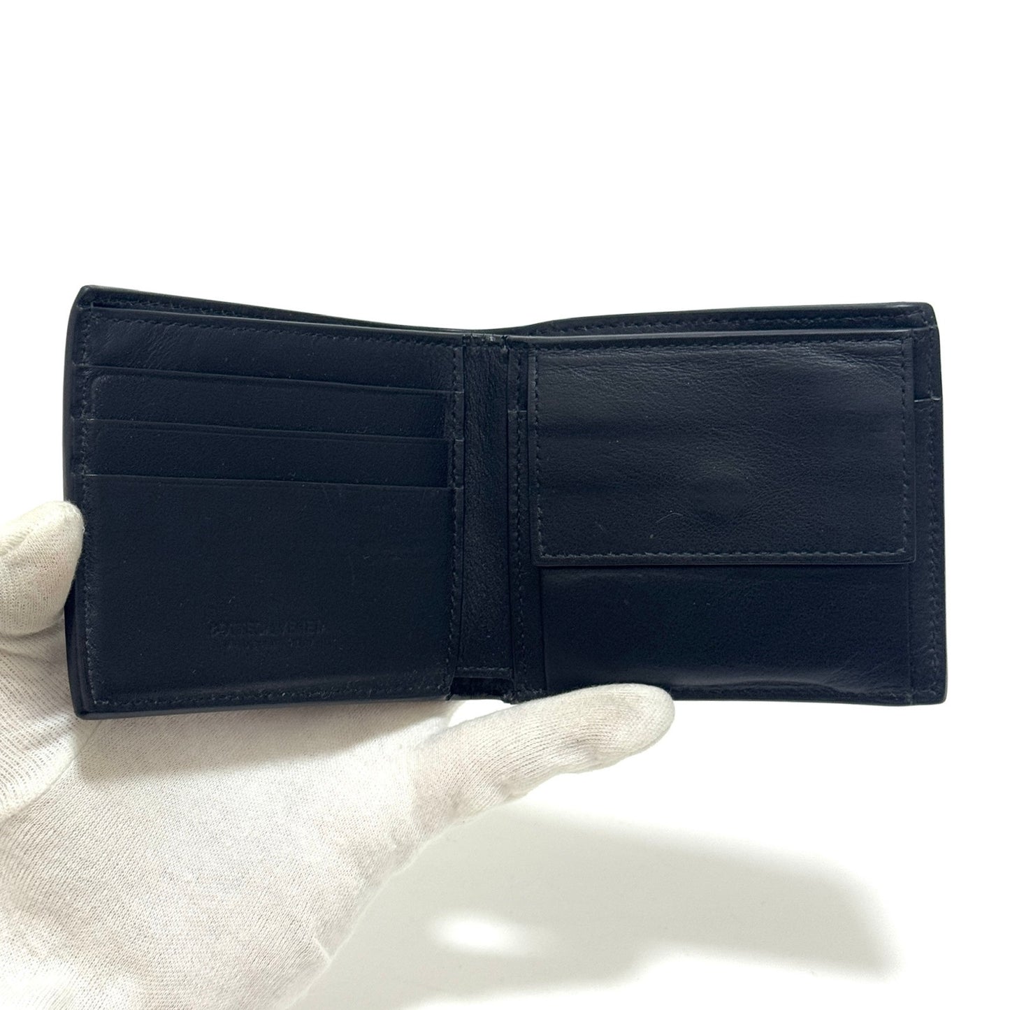 ボッテガヴェネタ マキシイントレチャート カセット レザー 二つ折り財布 ICチップ ブラック E1784
