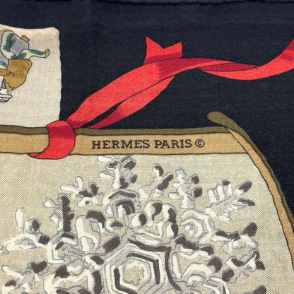 エルメス カレジェアン カレ140 去年の雪 シルク×カシミヤ ブラック E1842