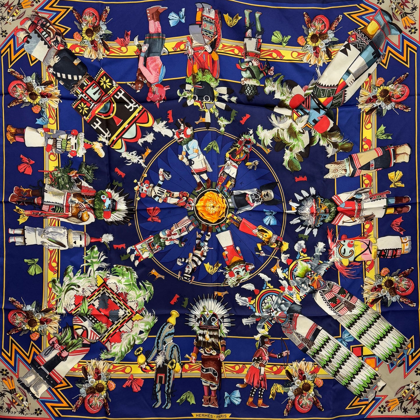 エルメス スカーフ カレ90 Kachinas カチナ 民族 ホピ族 シルク E1832