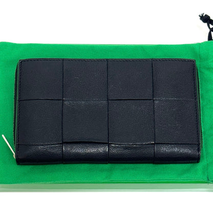 ボッテガヴェネタ マキシイントレチャート スリムロング長財布 レザー ブラック パラキート ブラック グリーン ICチップ E1839