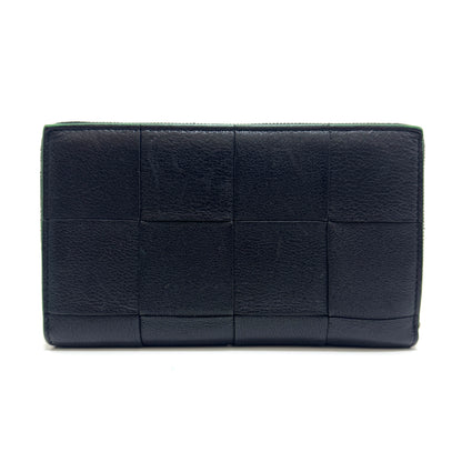 ボッテガヴェネタ マキシイントレチャート スリムロング長財布 レザー ブラック パラキート ブラック グリーン ICチップ E1839
