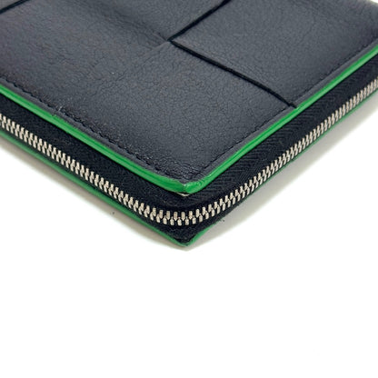 ボッテガヴェネタ マキシイントレチャート スリムロング長財布 レザー ブラック パラキート ブラック グリーン ICチップ E1839