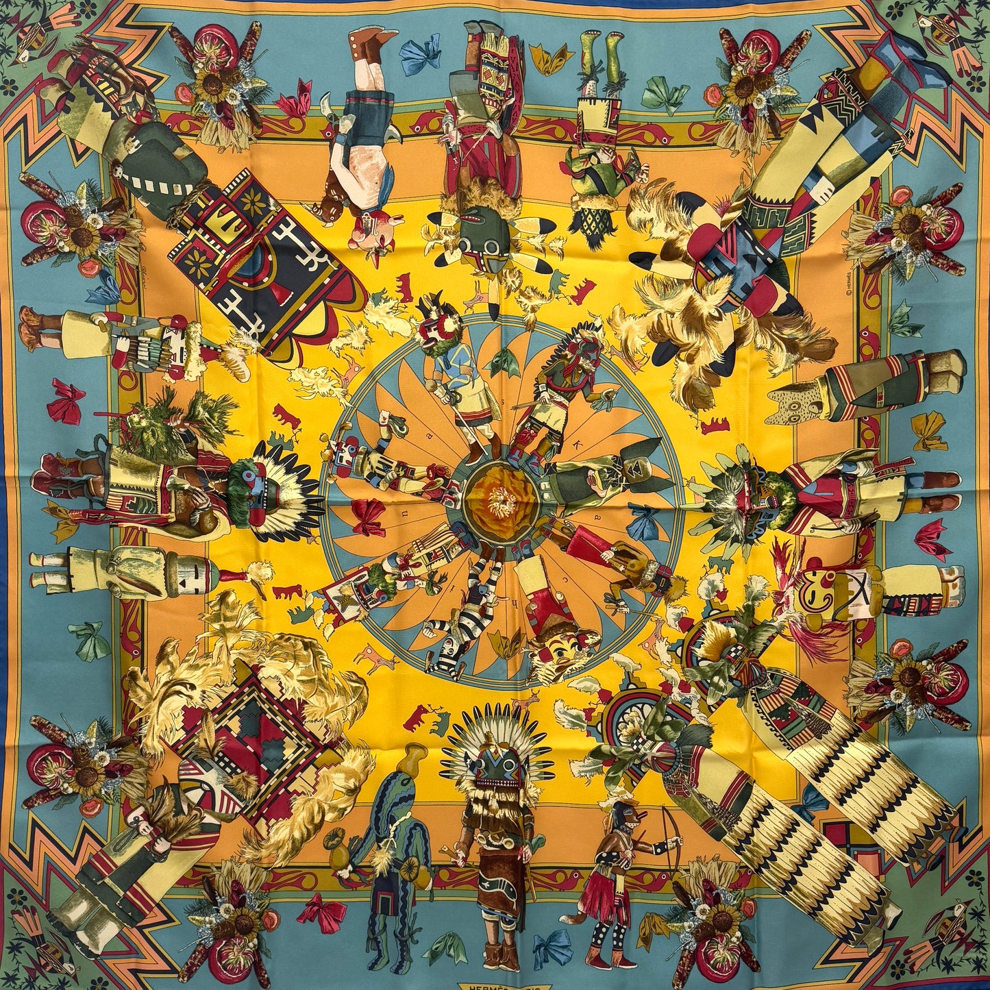 エルメス スカーフ カレ90 Kachinas カチナ 民族 ホピ族 シルク E1855