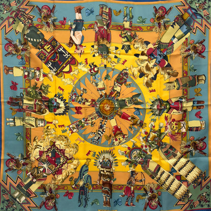 エルメス スカーフ カレ90 Kachinas カチナ 民族 ホピ族 シルク E1855