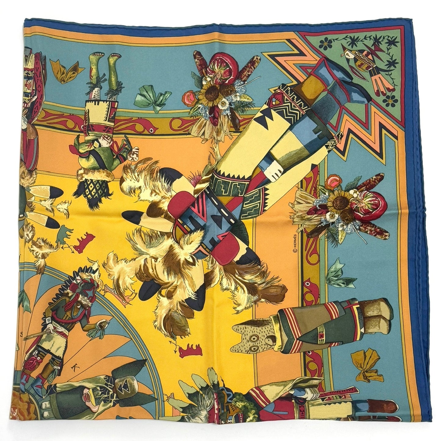 エルメス スカーフ カレ90 Kachinas カチナ 民族 ホピ族 シルク E1855