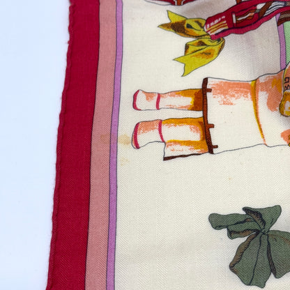エルメス カレジェアン カレ140 Kachinas カチナ ストール カシミヤ×シルク レッド×ピンク E1986