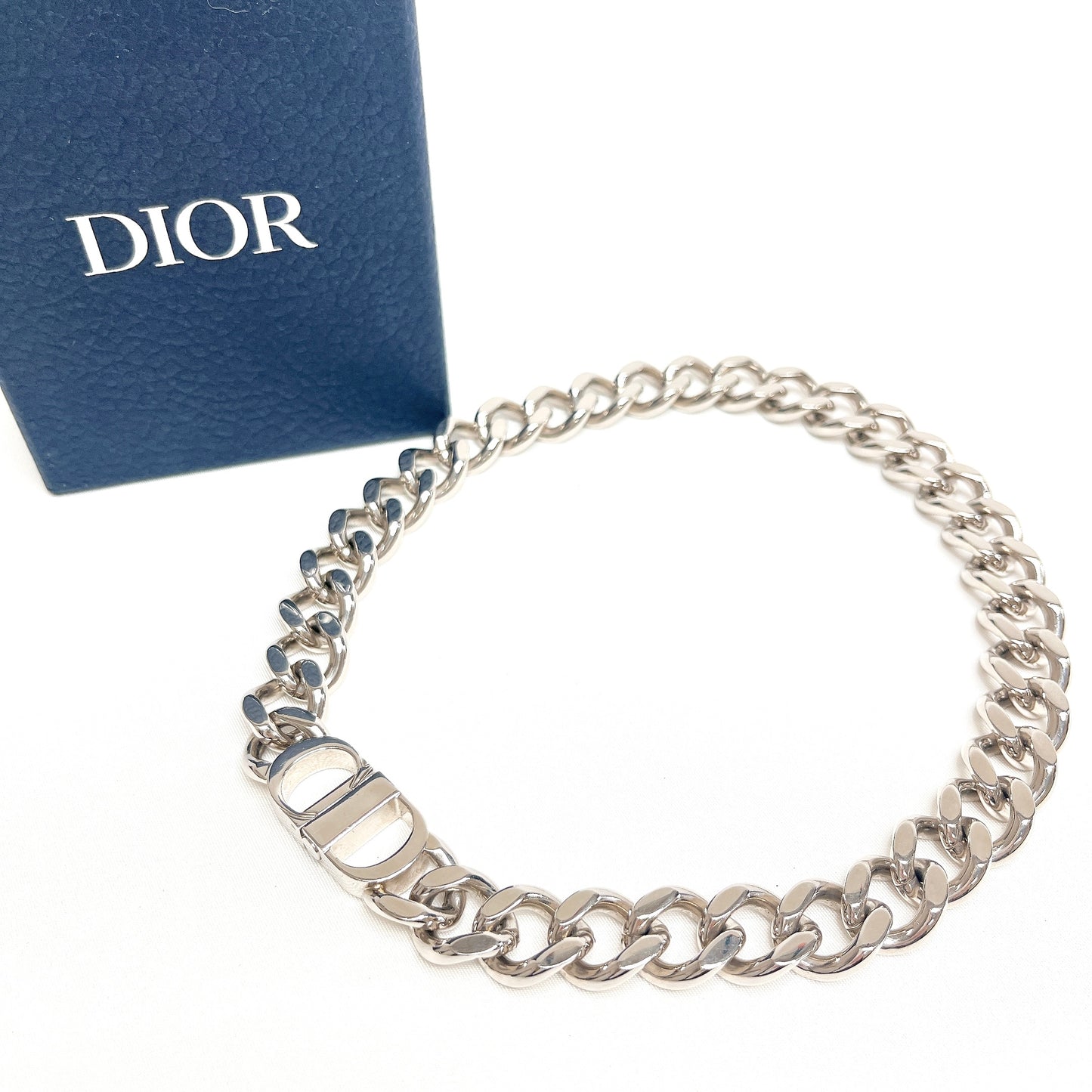 B2168 クリスチャンディオール 喜平 CDロゴ チェーンネックレス メンズ シルバー 箱 保存袋【買戻し対象】