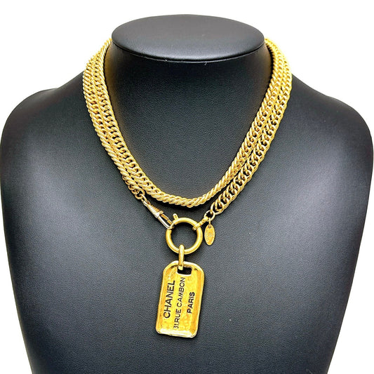 B0222 シャネル カンボンプレート　チェーンネックレス　約85cm