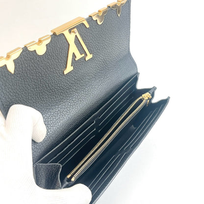 B0938 ルイヴィトン トリヨン ポルトフォイユ カプシーヌ 長財布 ブラック フラワー RFIDあり