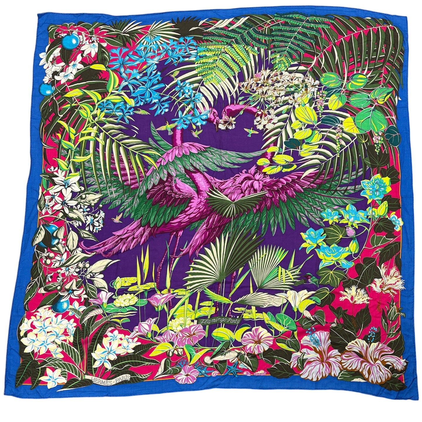 E2330 エルメス カレジェアン FLAMINGO PARTY フラミンゴ パーティー ストール カシミヤ×シルク パープル