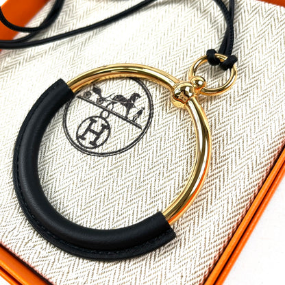 B2317 エルメス ループグラン ネックレス　ブラック×ゴールド