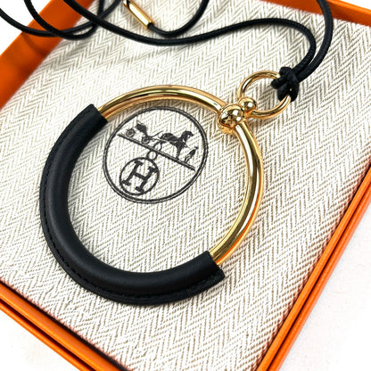 B2317 エルメス ループグラン ネックレス　ブラック×ゴールド
