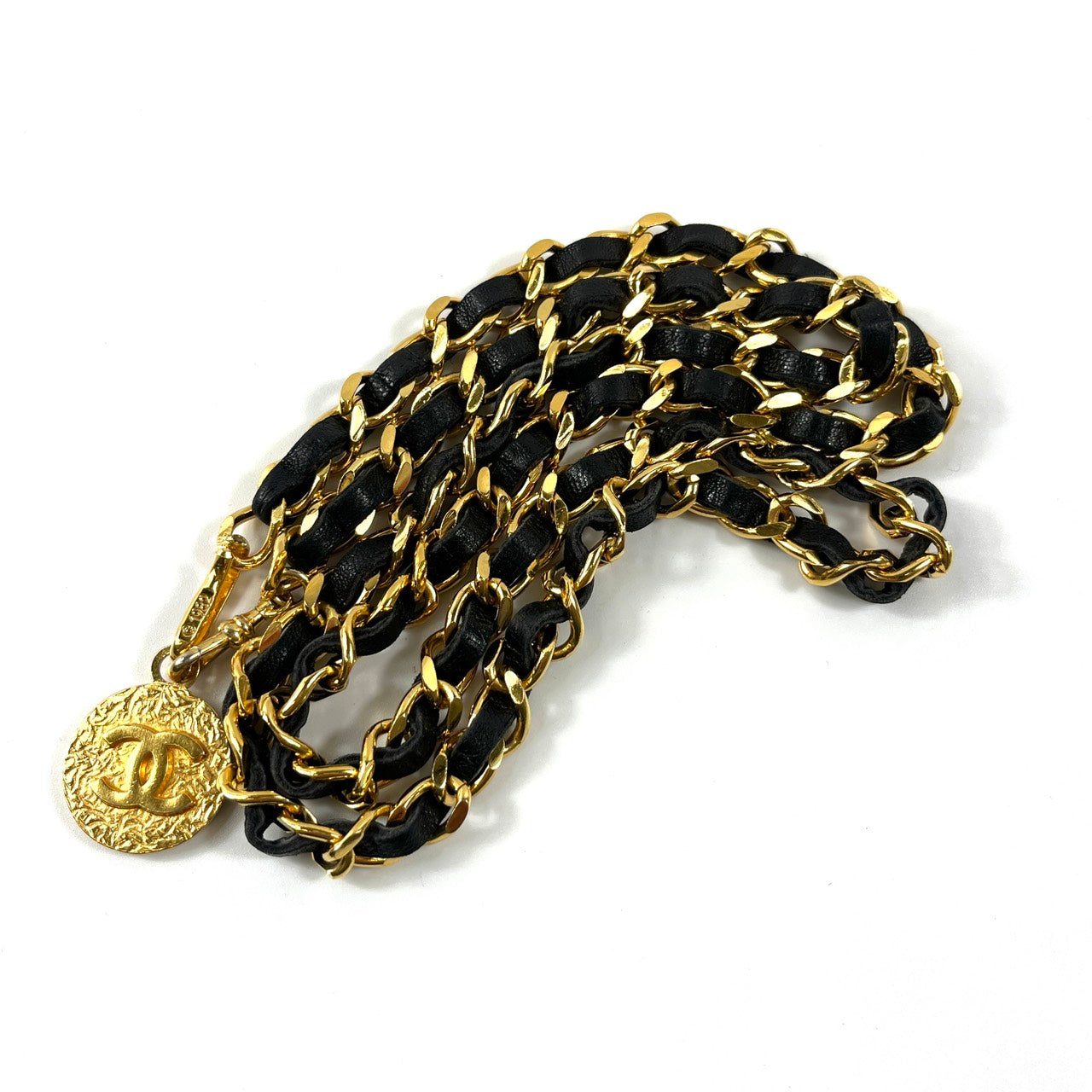 シャネル ココマーク レザー チェーンベルト ネックレス ゴールド×ブラック【買い戻し対象】 B2473
