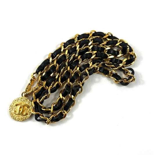 シャネル ココマーク レザー チェーンベルト ネックレス ゴールド×ブラック【買い戻し対象】 B2473