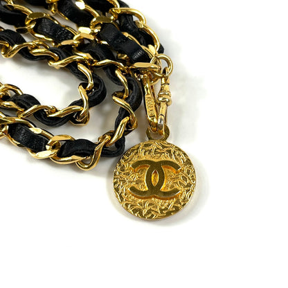 シャネル ココマーク レザー チェーンベルト ネックレス ゴールド×ブラック【買い戻し対象】 B2473