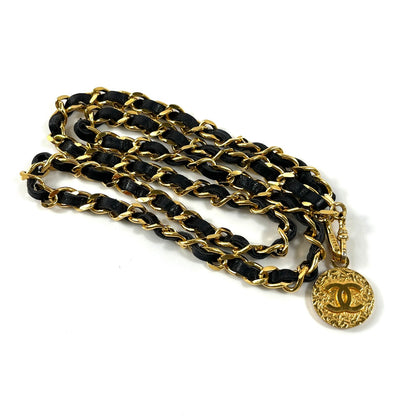 シャネル ココマーク レザー チェーンベルト ネックレス ゴールド×ブラック【買い戻し対象】 B2473