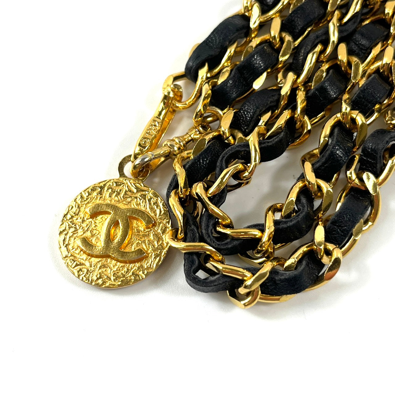 シャネル ココマーク レザー チェーンベルト ネックレス ゴールド×ブラック【買い戻し対象】 B2473