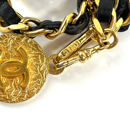 シャネル ココマーク レザー チェーンベルト ネックレス ゴールド×ブラック【買い戻し対象】 B2473