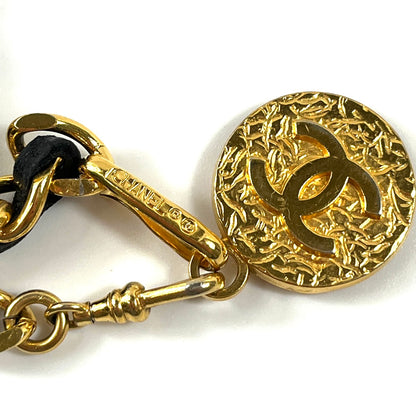 シャネル ココマーク レザー チェーンベルト ネックレス ゴールド×ブラック【買い戻し対象】 B2473