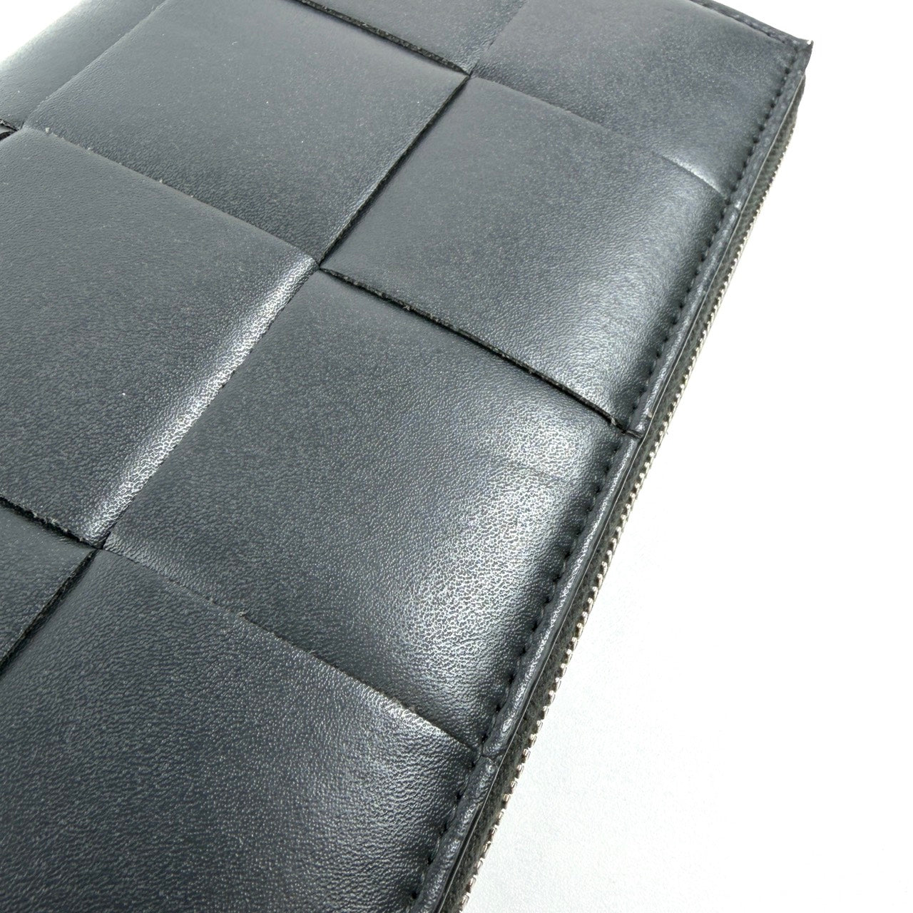 E2304 ボッテガヴェネタ マキシイントレチャート カセットロング長財布 レザー グレー×カーキ バイカラー IC