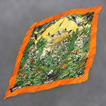 エルメス 四川省 カレ90 プリーツ パンダ スカーフ シルク タグ有 【買い戻し対象】 B3152