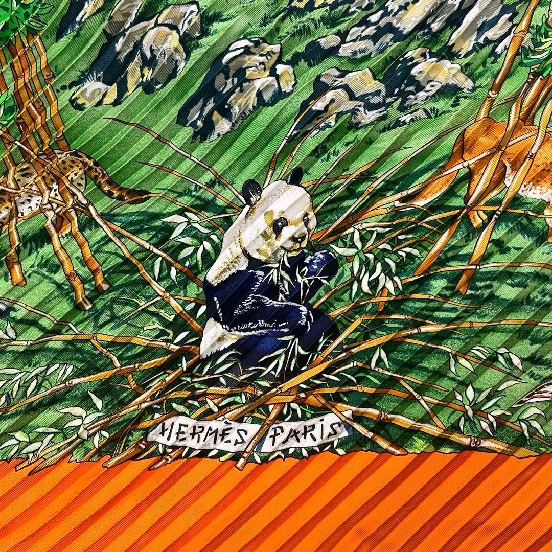 エルメス 四川省 カレ90 プリーツ パンダ スカーフ シルク タグ有 【買い戻し対象】 B3152